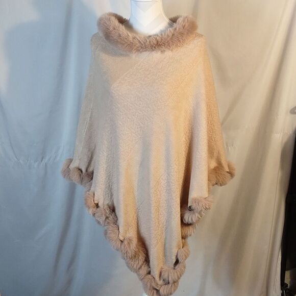 Blush Pink Faux Fur Knit Poncho - Picture 1 of 7